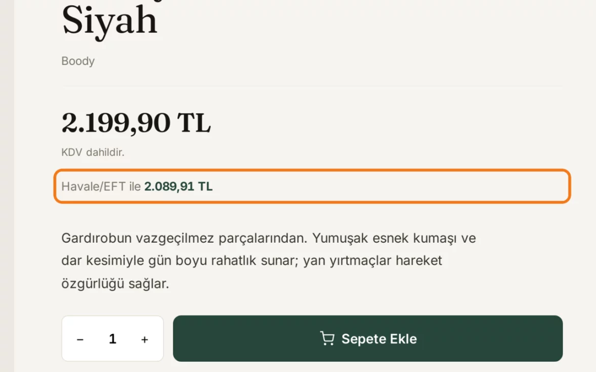 Havale/EFT İndirimi — Mağazada: ürün sayfasında havale fiyatı (demo mağaza)