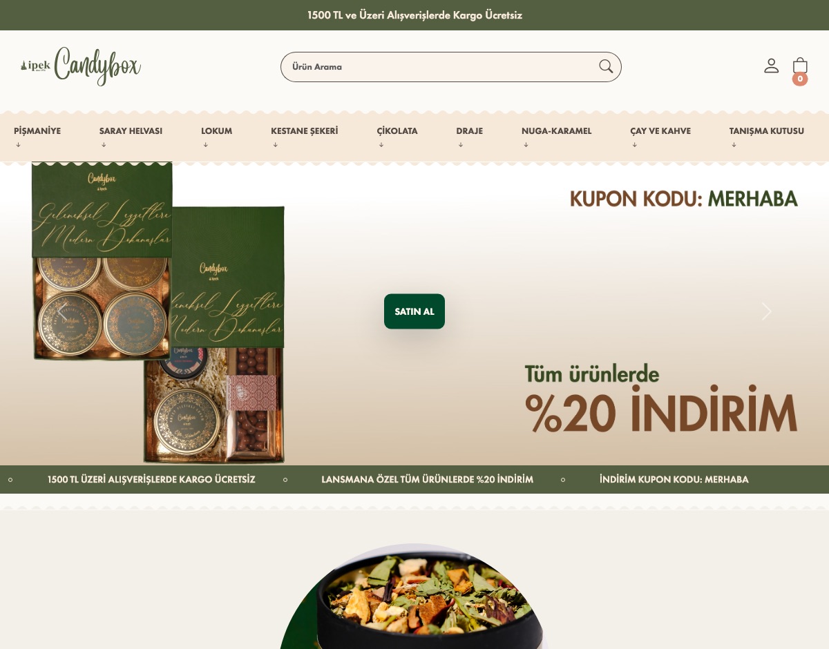 ipekcandybox.com e-ticaret sitesi ana sayfası