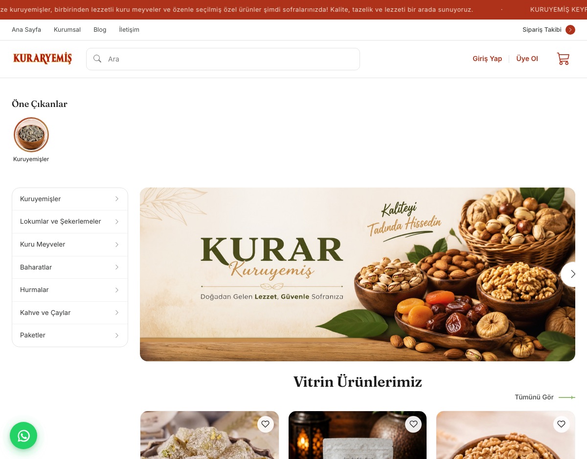 kuraryemis.com.tr e-ticaret sitesi ana sayfası